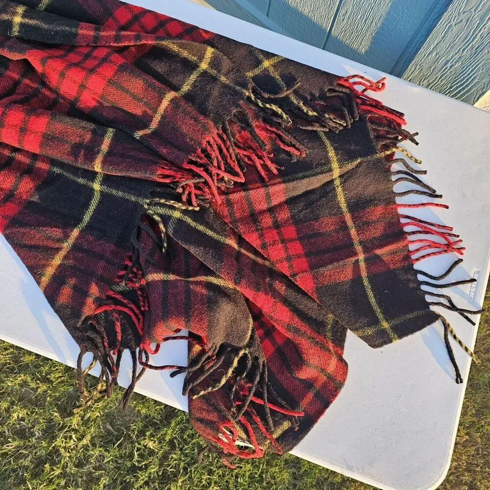 Made In Romania 100% Virgin Wool Throw Blanket Red Black Yellow Tartan Plaid EUC